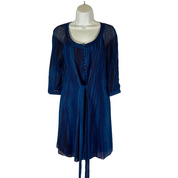 Armani Exchange Dresses & Skirts - Armani Exchange Dress Blue Purple‎ Abstract Print Tie Waist Half Sleeve Buttoned